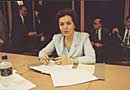 Larisa Alaverdyan, executive director of the Fund Against Violation of Law, making comments